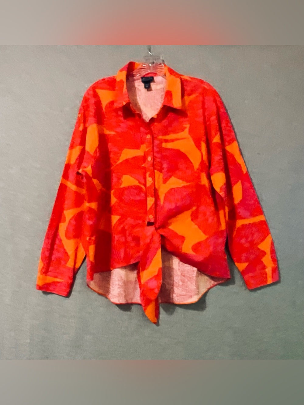 SCOOP Vibrant Red-Orange Abstract Button-Up Shirt SZ L